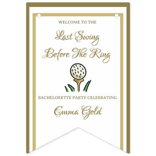 Junggeselinnen-Abschied Brautparty Golf Gold & Whi Wimpelkette (Dritte Fahne)