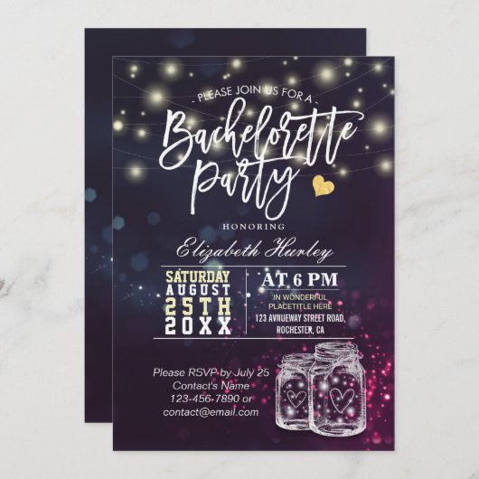 Junggeselinnen-Abschied Brautparty Mason Jar Light Einladung (Vorne/Hinten)