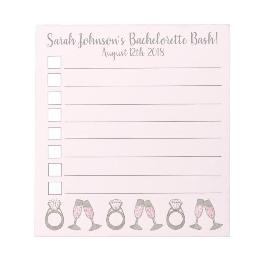 Junggeselinnen-Abschied Brautparty Rosa Champagner Notizblock (Vorderseite)