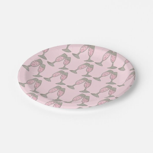 Junggeselinnen-Abschied Brautparty Rosa Champagner Pappteller (Schrägansicht)