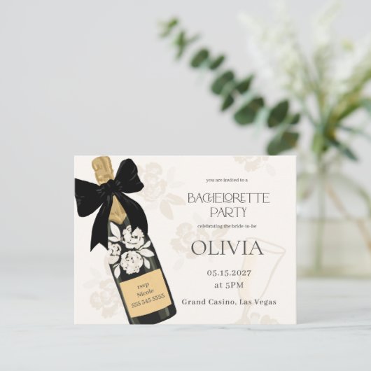 Junggeselinnen-Abschied Bubbly Wine Flasche Schwar Postkarte (Stehend Vorderseite)