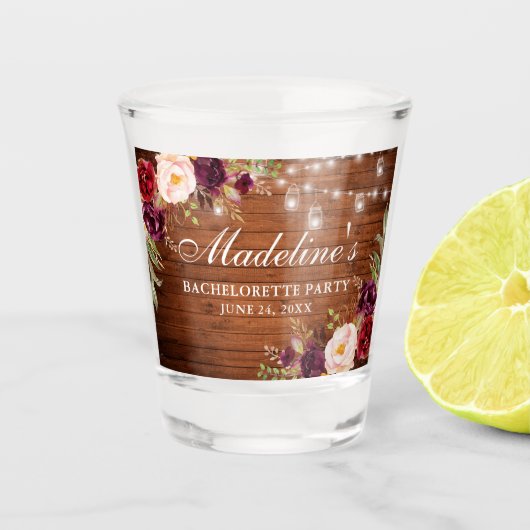 Junggeselinnen-Abschied Burgundy Blumenbeete Schnapsglas (Vorderseite)