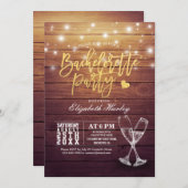 Junggeselinnen-Abschied Champagne Glasses Wood Lig Einladung (Vorne/Hinten)