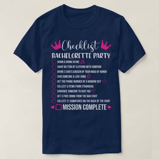 Junggeselinnen-Abschied Checklist Games Bride 39 T-Shirt (Design vorne)