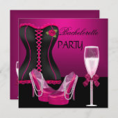 Junggeselinnen-Abschied Corset Pink Shoes Hi Heels Einladung (Vorne/Hinten)