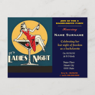 Junggeselinnen-Abschied, dann Party, dann Nacht, d Einladungspostkarte