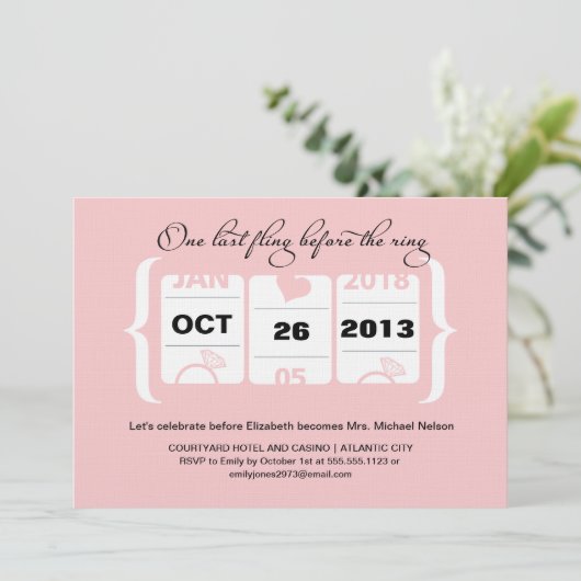 Junggeselinnen-Abschied der Slotmaschine in Vegas Einladung (Stehend Vorderseite)