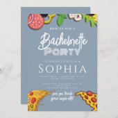 Junggeselinnen-Abschied Dusty Blue PIZZA Moderne Einladung (Vorne/Hinten)