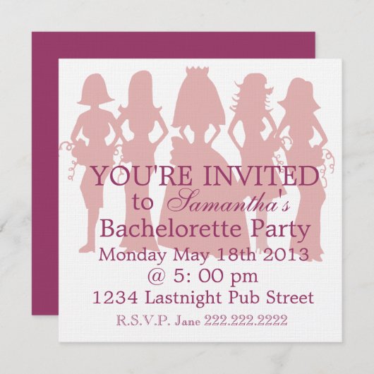 Junggeselinnen-Abschied Einladung (Vorne/Hinten)