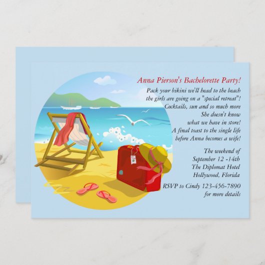 Junggeselinnen-Abschied-Einladung am Strand Einladung (Vorne/Hinten)