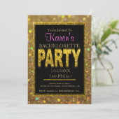 Junggeselinnen-Abschied Einladung | Gold-Glitzer (Stehend Vorderseite)