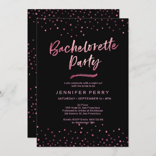 Junggeselinnen-Abschied Einladung | Rosa Glitzer (Vorne/Hinten)