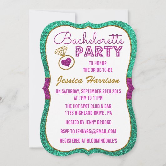 Junggeselinnen-Abschied Einladungen - Glitzer (Vorderseite)