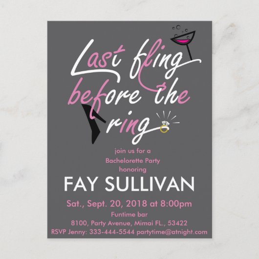 Junggeselinnen-Abschied Einladungspostkarte (Vorderseite)