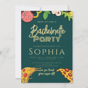 Junggeselinnen-Abschied Emerald Green Gold PIZZA M Einladung