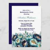 Junggeselinnen-Abschied für aquamarine Navy Blue P Einladung (Vorne/Hinten)