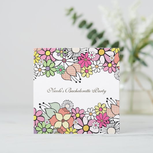 Junggeselinnen-Abschied für helle Blüten Einladung (Stehend Vorderseite)