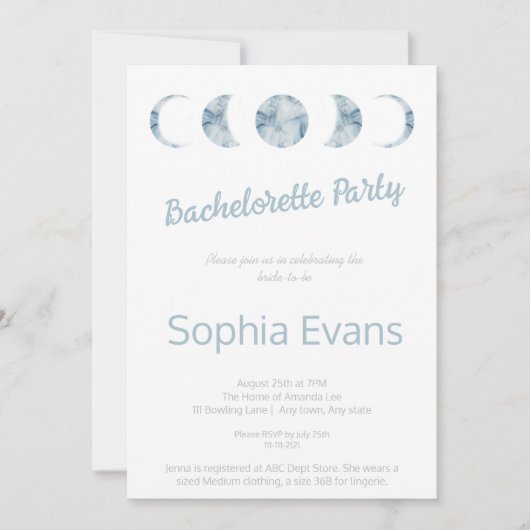 Junggeselinnen-Abschied für Minimalistische Mondph Einladung (Vorderseite)