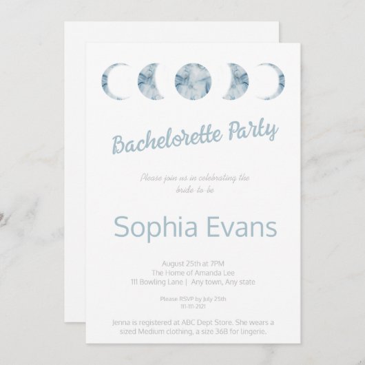 Junggeselinnen-Abschied für Minimalistische Mondph Einladung (Vorne/Hinten)