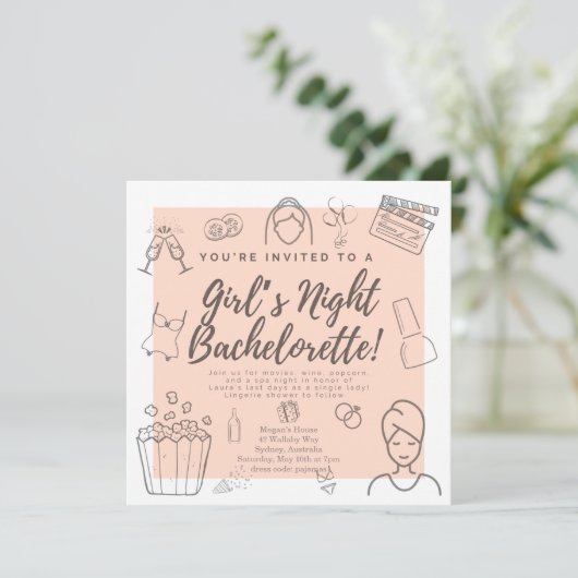 Junggeselinnen-Abschied Girls Night Dusche Einladu Einladung (Stehend Vorderseite)