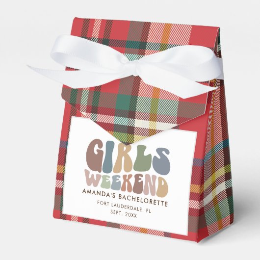 Junggeselinnen-Abschied Girls Weekend Kariert 70er Geschenkschachtel (Vorderseite)
