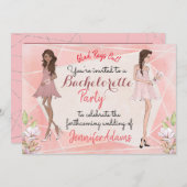 Junggeselinnen-Abschied Glamourous Girls Peach Ton Einladung (Vorne/Hinten)