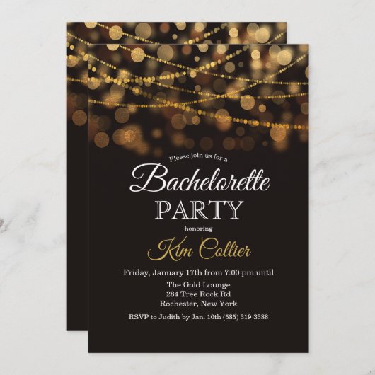 Junggeselinnen-Abschied Glitzer Lights Einladung (Vorne/Hinten)
