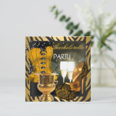 Junggeselinnen-Abschied Gold Black Corset Shoes Einladung (Stehend Vorderseite)