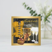 Junggeselinnen-Abschied Gold Black Corset Shoes Einladung (Stehend Vorderseite)