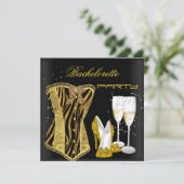 Junggeselinnen-Abschied Gold Black Corset Zebra Sh Einladung (Stehend Vorderseite)