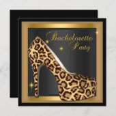 Junggeselinnen-Abschied Gold Black Leopard Hi Heel Einladung (Vorne/Hinten)