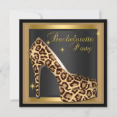 Junggeselinnen-Abschied Gold Black Leopard Hi Heel Einladung (Vorderseite)