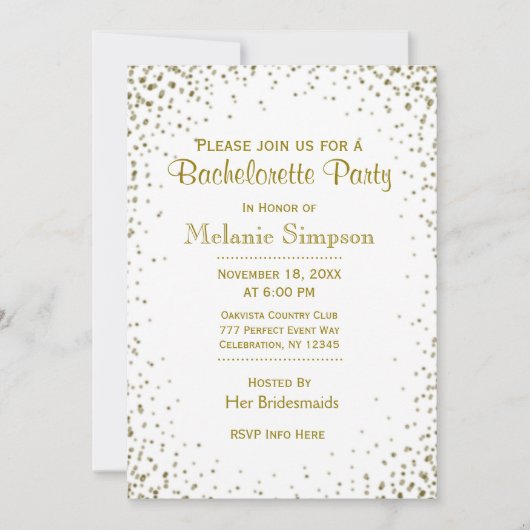Junggeselinnen-Abschied | Gold Confetti Einladung (Vorderseite)