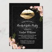 Junggeselinnen-Abschied Gold Lippen Damaskus Blush Einladung (Vorne/Hinten)