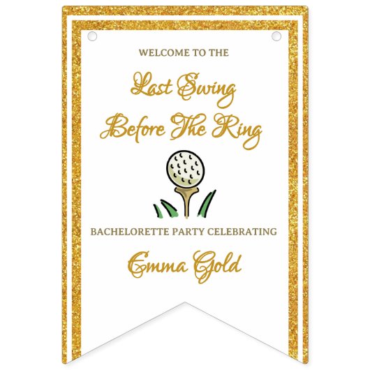 Junggeselinnen-Abschied Golf Gold Glitzer & White Wimpelkette (Erste Fahne)