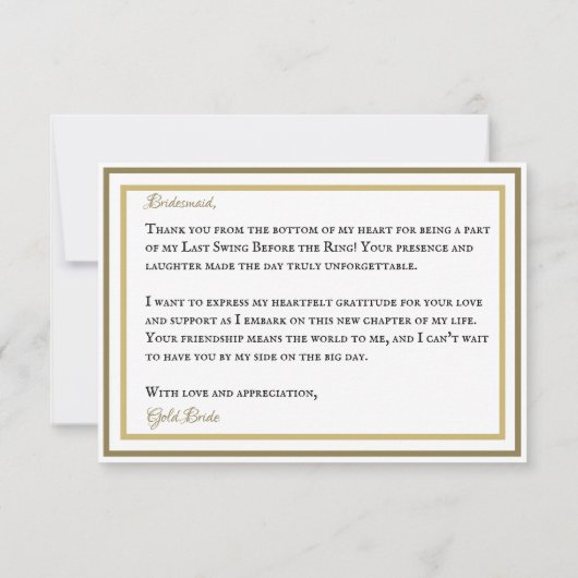 Junggeselinnen-Abschied Golf Gold und Weiß Dankeskarte (Rückseite)