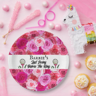 Junggeselinnen-Abschied Golf Pink Blumen Personali Pappteller