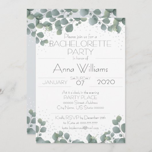 JUNGGESELINNEN-ABSCHIED Green Eucalyptus Boho Mode Einladung (Vorne/Hinten)