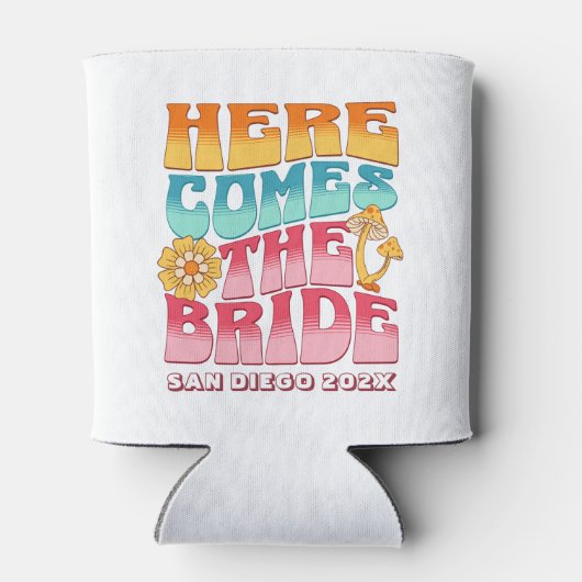 Junggeselinnen-Abschied Groovy Retro Wavy Text Bri Dosenkühler (Rückseite)