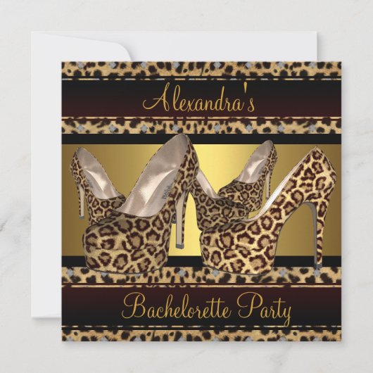 Junggeselinnen-Abschied Hi Heel Schuhe Leopard Gol Einladung (Vorderseite)