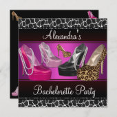 Junggeselinnen-Abschied Hi Heel Shoes Bright Pink Einladung (Vorne/Hinten)