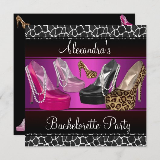 Junggeselinnen-Abschied Hi Heel Shoes Bright Pink Einladung (Vorne/Hinten)