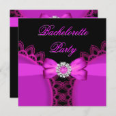 Junggeselinnen-Abschied Hot Pink Black Lace Einladung (Vorne/Hinten)