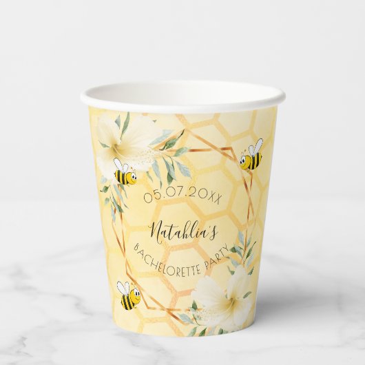Junggeselinnen-Abschied Hummeln blorgelb Pappbecher (Rückseite)