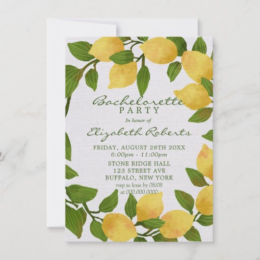Junggeselinnen-Abschied in Limonen Einladung (Vorderseite)