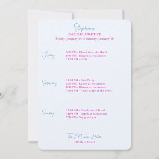 Junggeselinnen-Abschied in Miami Beach Einladung (Rückseite)