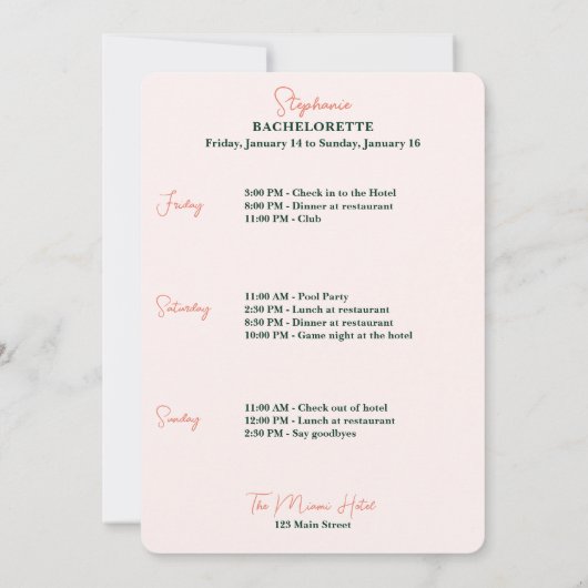 Junggeselinnen-Abschied in Miami Einladung (Rückseite)