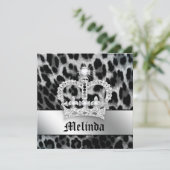 Junggeselinnen-Abschied Invite Leopard Black Crown Einladung (Stehend Vorderseite)