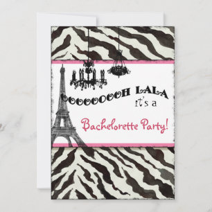 Junggeselinnen-Abschied Invite Zebra, Eiffelturm Einladung