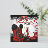 Junggeselinnen-Abschied Lace Red Corset High Heels Einladung (Stehend Vorderseite)